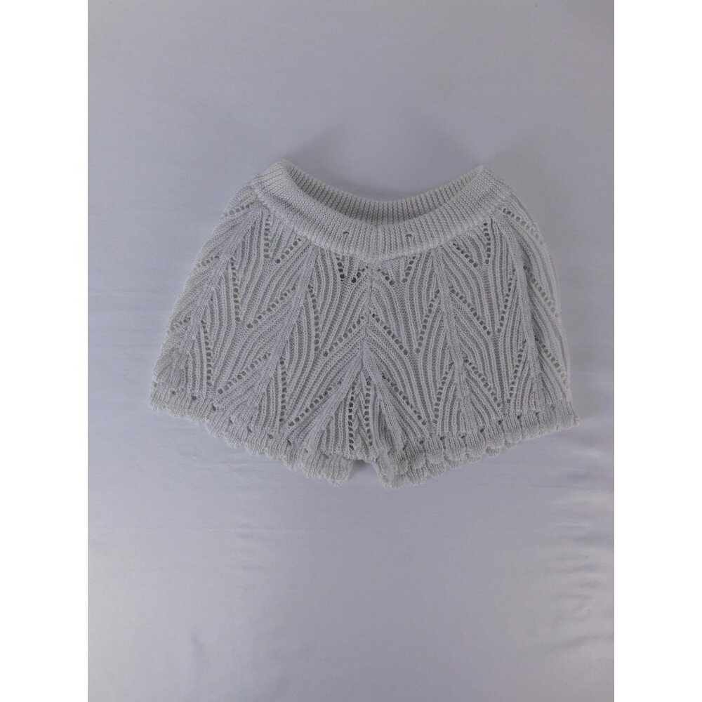 Crochet Knit Womens S White Shorts Ruffle Scalloped Hem Elastic Waist Pull On - Picture 1 of 4